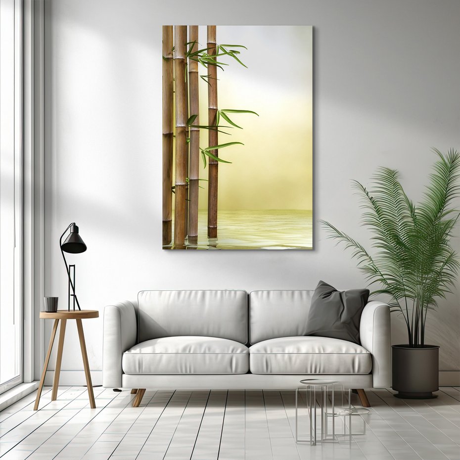 Obraz na płótnie - bambus, liście, woda