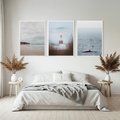Zestaw obrazy w ramie, plakaty - morze, plaża, krajobraz - rama biała