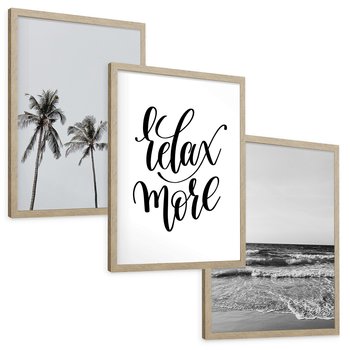 Zestaw obrazy w ramie, plakaty - palmy, morze, relax - rama drewno