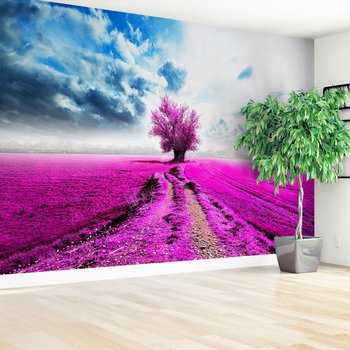 Fototapeta - pole, drzewo, różowy