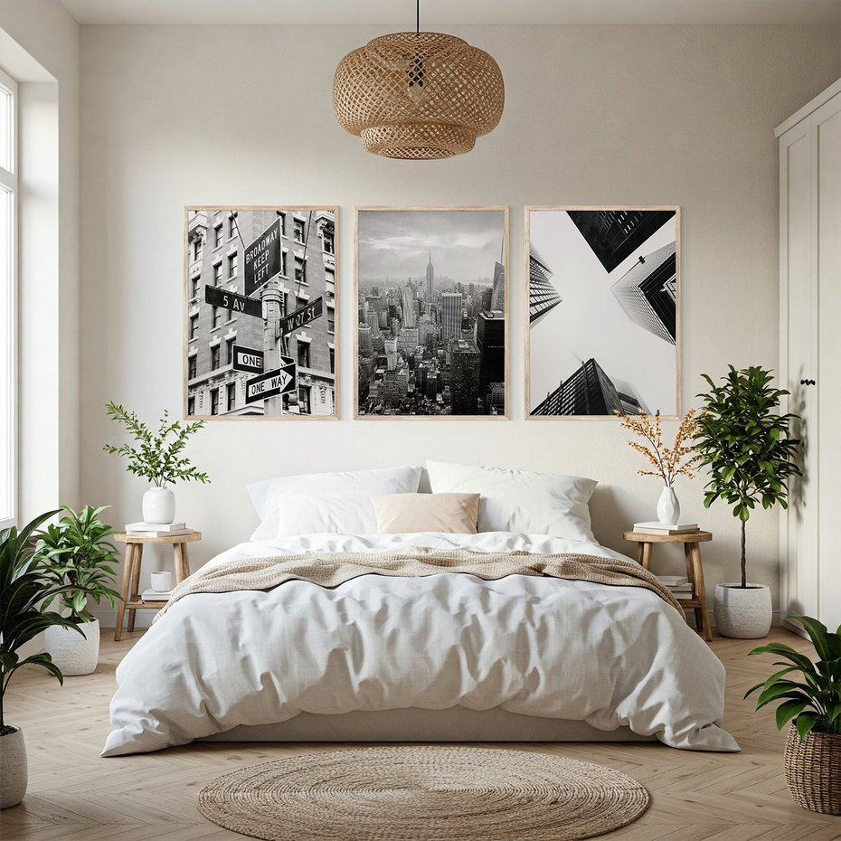Zestaw obrazy w ramie, plakaty - miasto, architektura, budynki - rama drewno