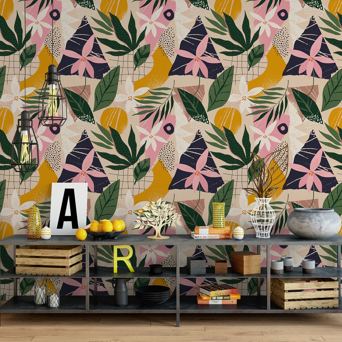 Tapeta - kwiaty, liście, abstrakcja