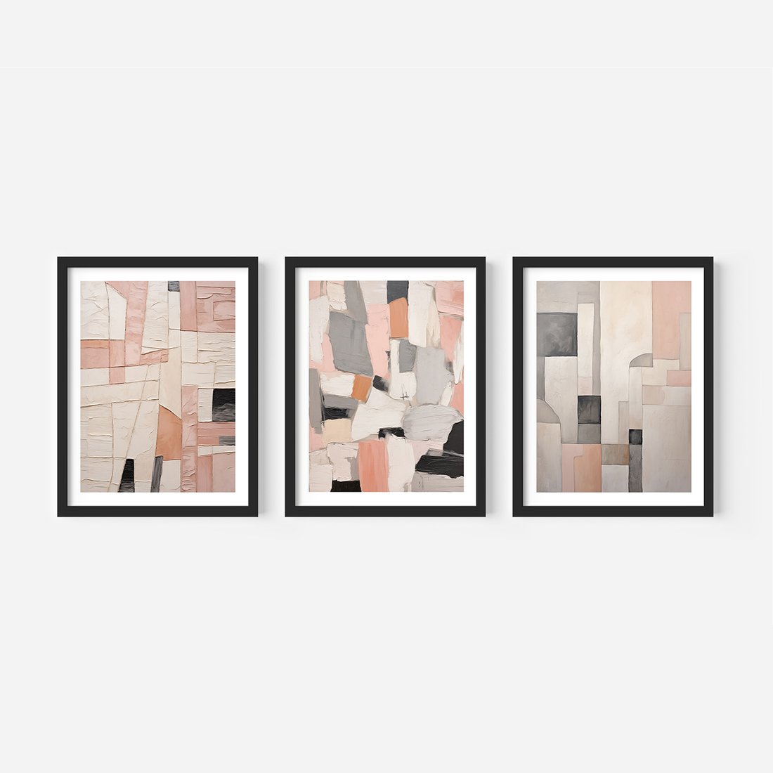 Zestaw obrazy w ramie, plakaty - abstrakcja, pastelowe, geometryczne - rama czarna