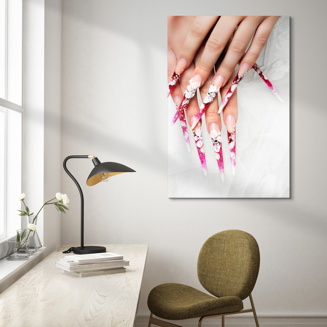 Obraz na płótnie - manicure, paznokcie, kwiaty