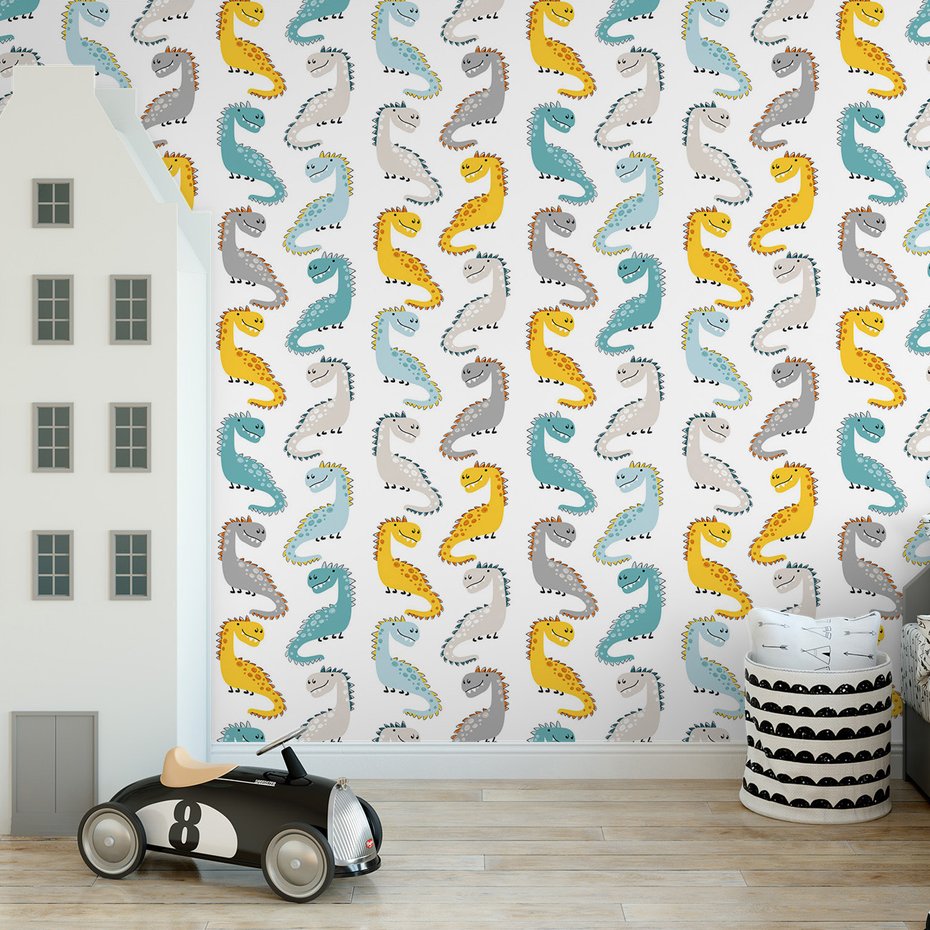 Tapeta - dziecięca, dinozaury, wzór, tło