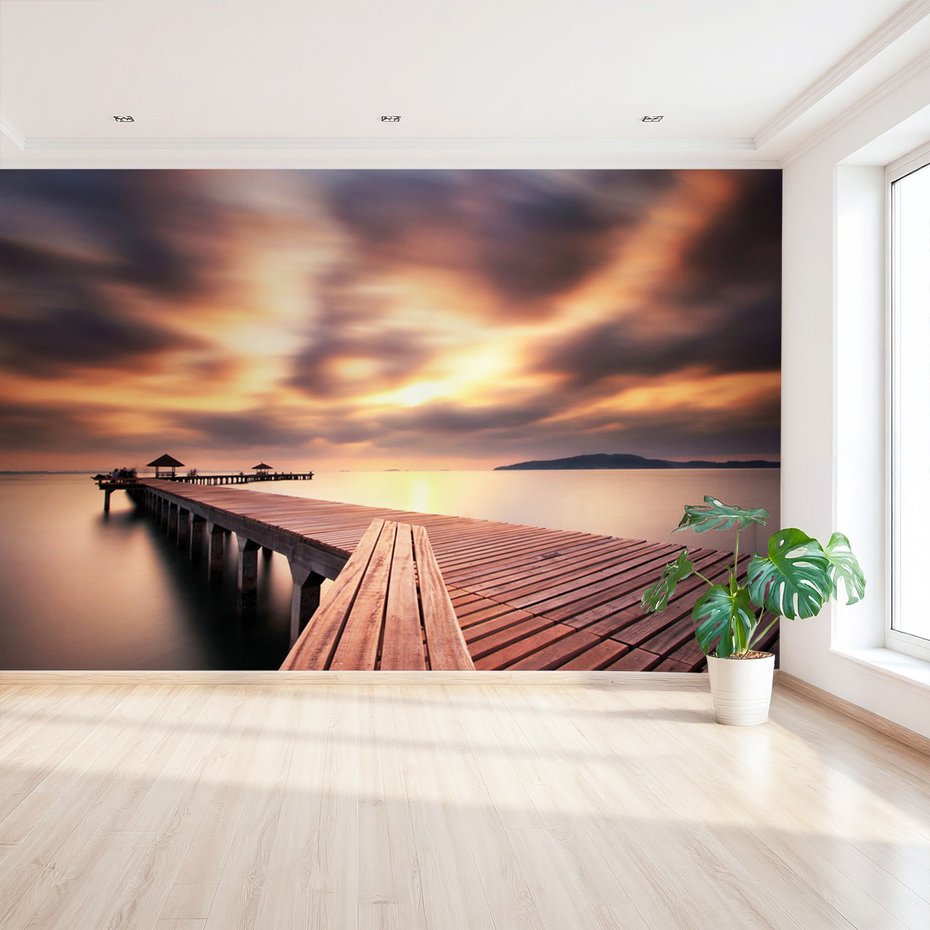 Fototapeta - morze, molo, zachód słońca
