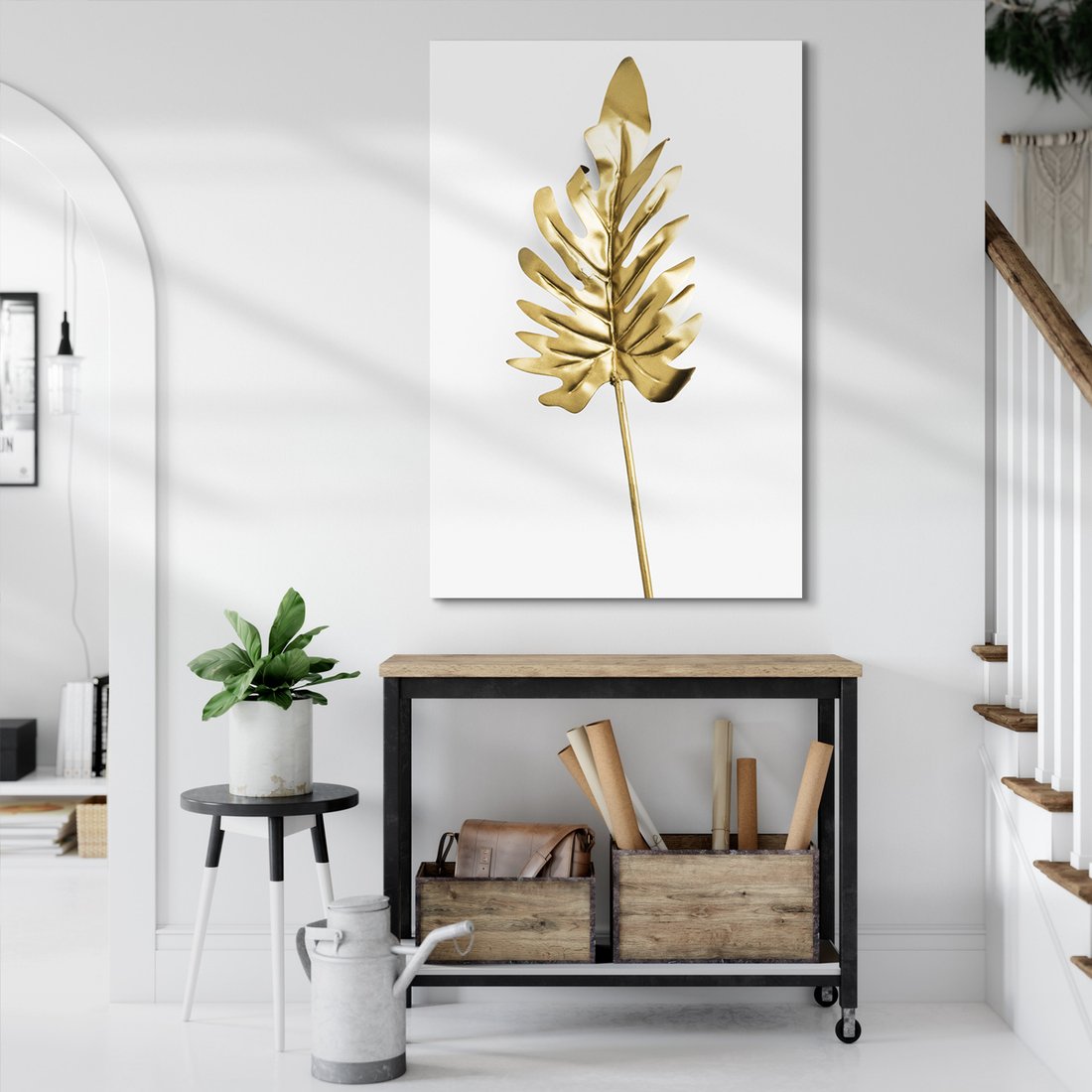 Obraz na płótnie - liść, złoty, metaliczny