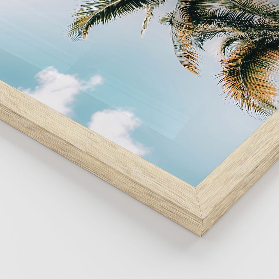 Zestaw obrazy w ramie, plakaty - palmy, morze, woda - rama drewno