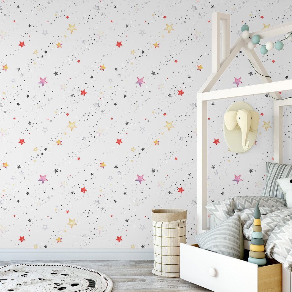 Tapeta - dziecięca, gwiazdy, konstelacje, kropeczki