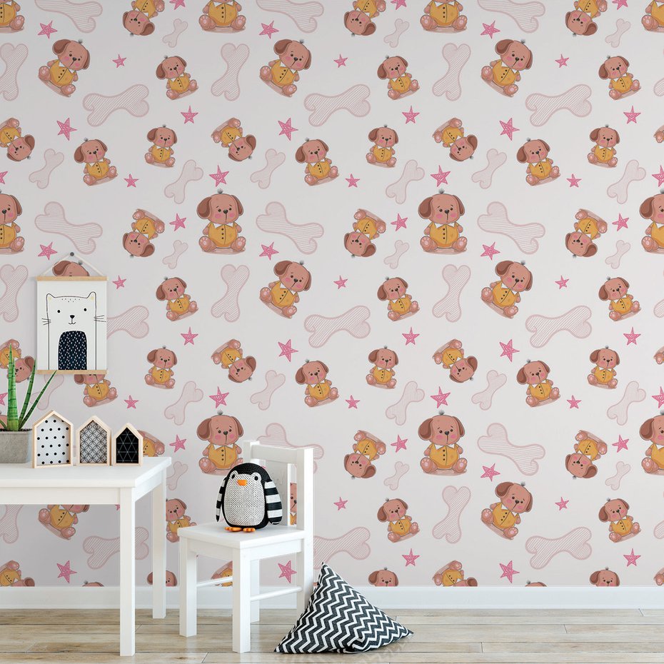 Tapeta - dziecięca, pies, kość, gwiazda