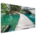 Obraz na płótnie - jezioro, las, mostek