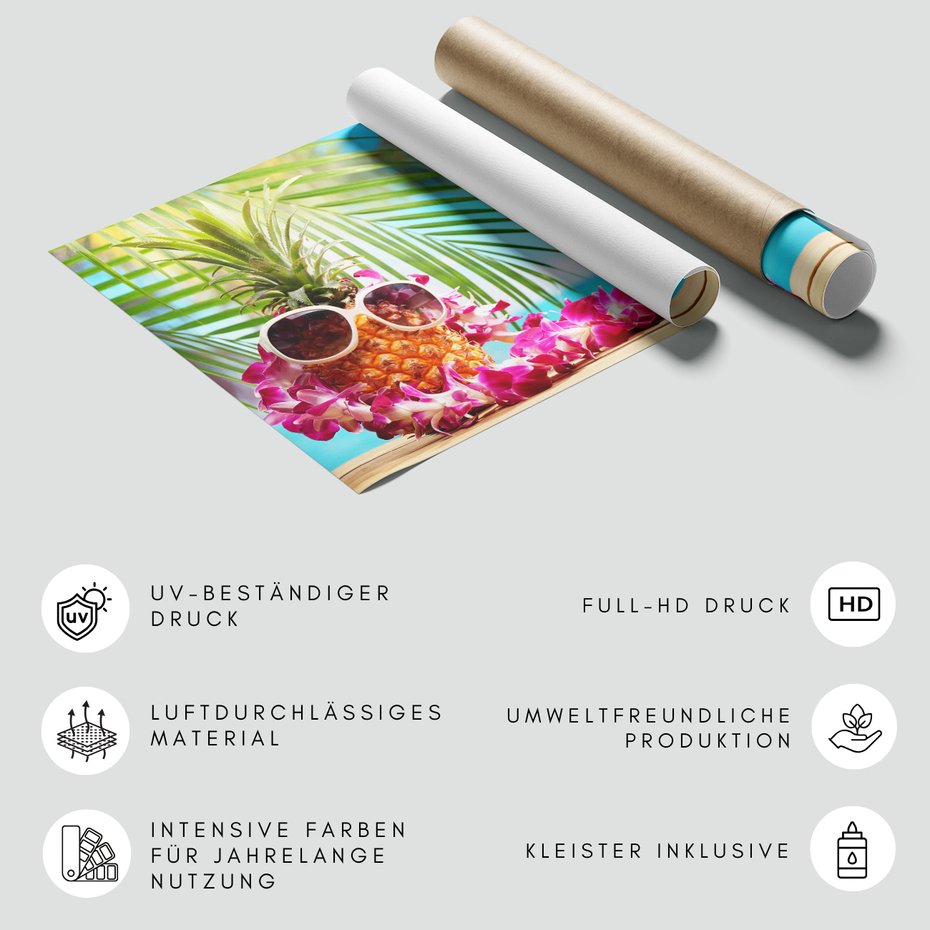 Fototapeta - ananas, okulary, kwiaty