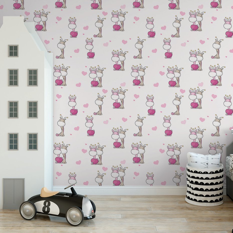 Tapeta - dziecięca, serca, postacie,