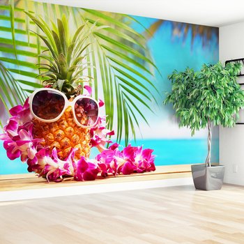 Fototapeta - ananas, okulary, kwiaty