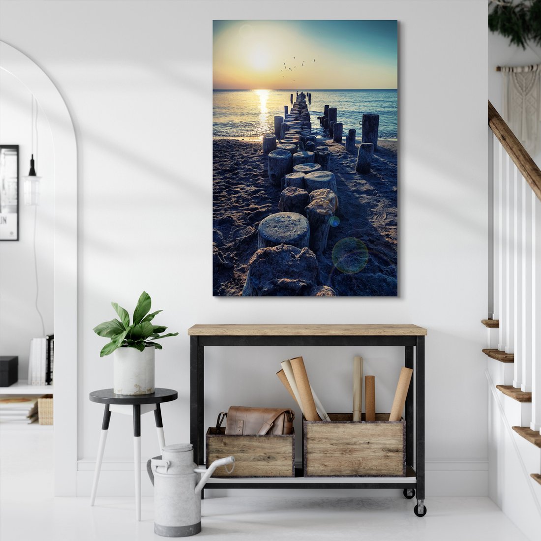 Obraz na płótnie - plaża, morze, zachód słońca