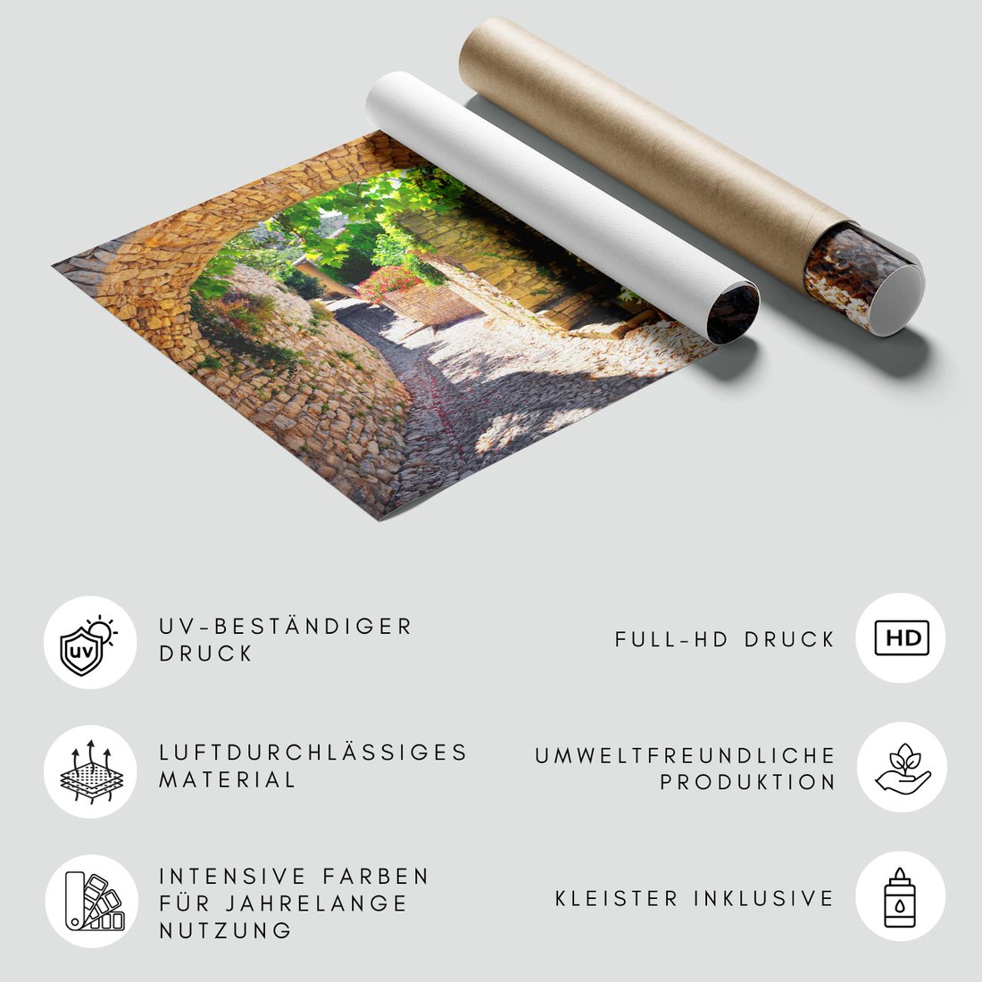 Fototapeta - uliczka, kamień, kwiaty