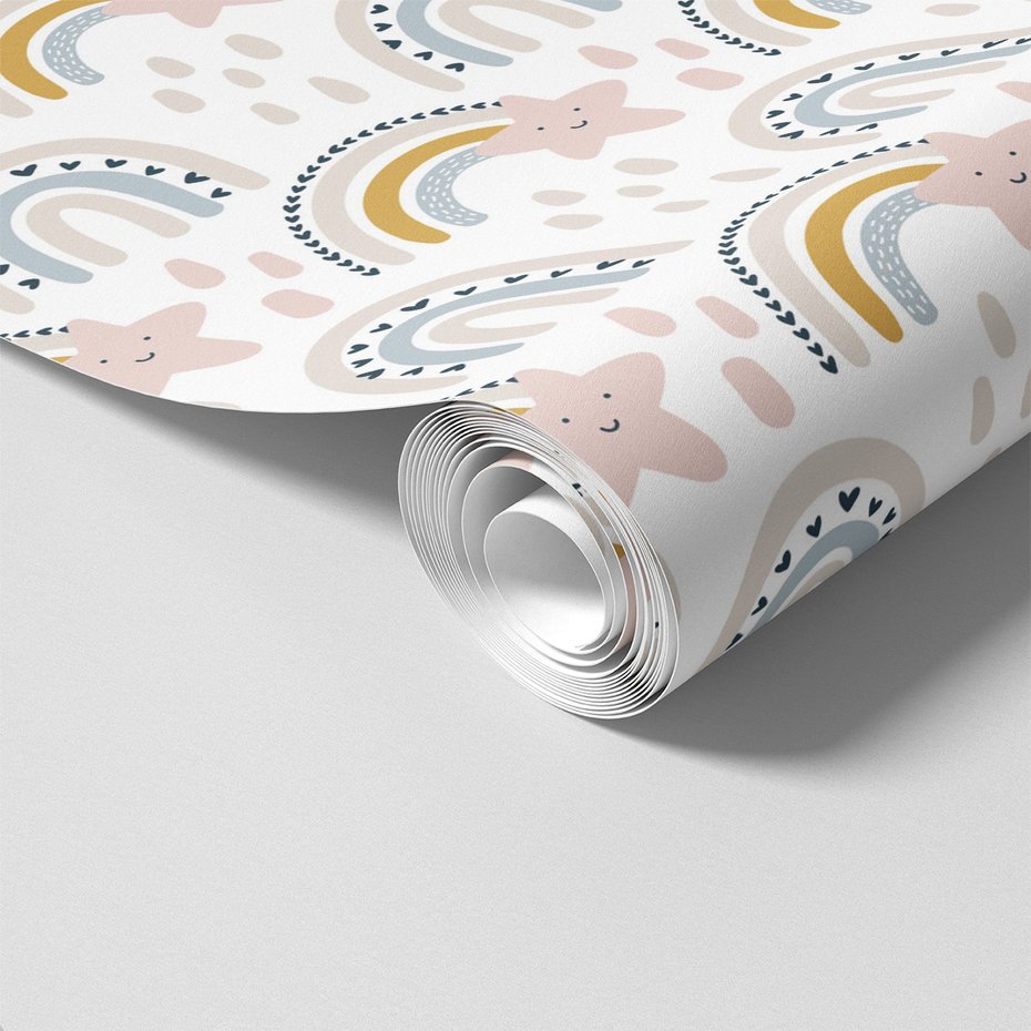 Tapeta - dziecięca, tęcza, gwiazda, krople