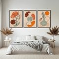 Zestaw obrazy w ramie, plakaty - abstrakcja, liście, rośliny - rama czarna