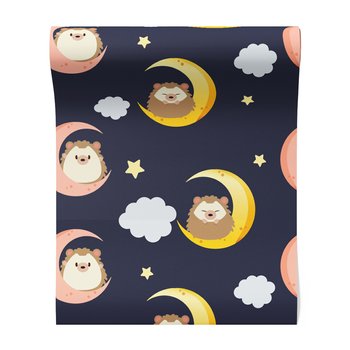 Tapeta - dziecięca, jeż, księżyc, gwiazdy