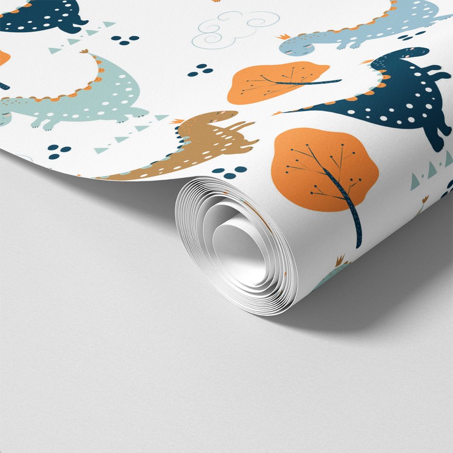 Tapeta - dziecięca, dinozaury, drzewa, chmury