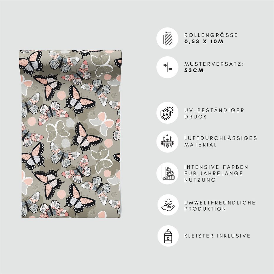 Tapeta - motyle, róże, tło