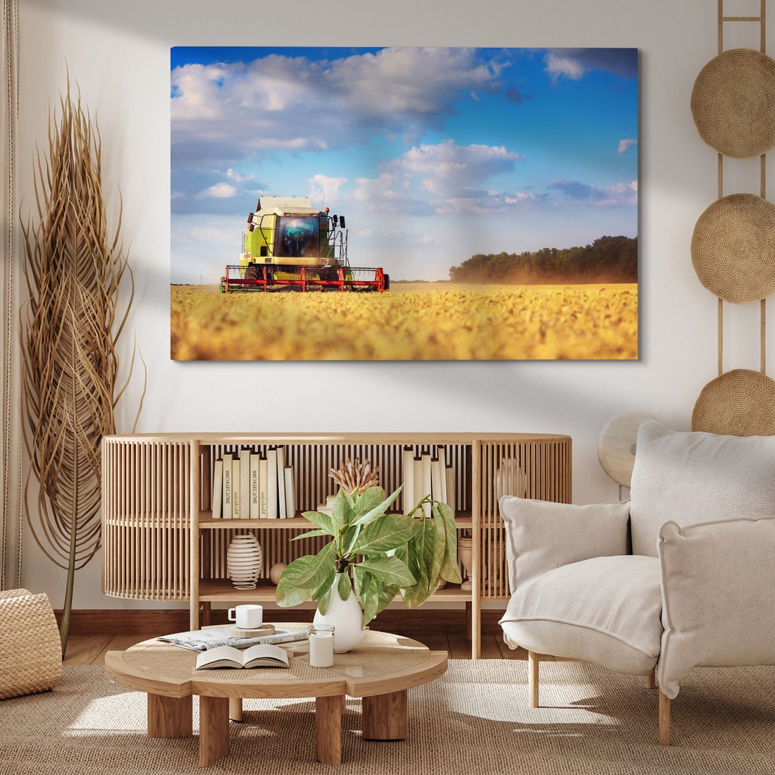 Obraz na płótnie - Kombajn, Pole, Niebo