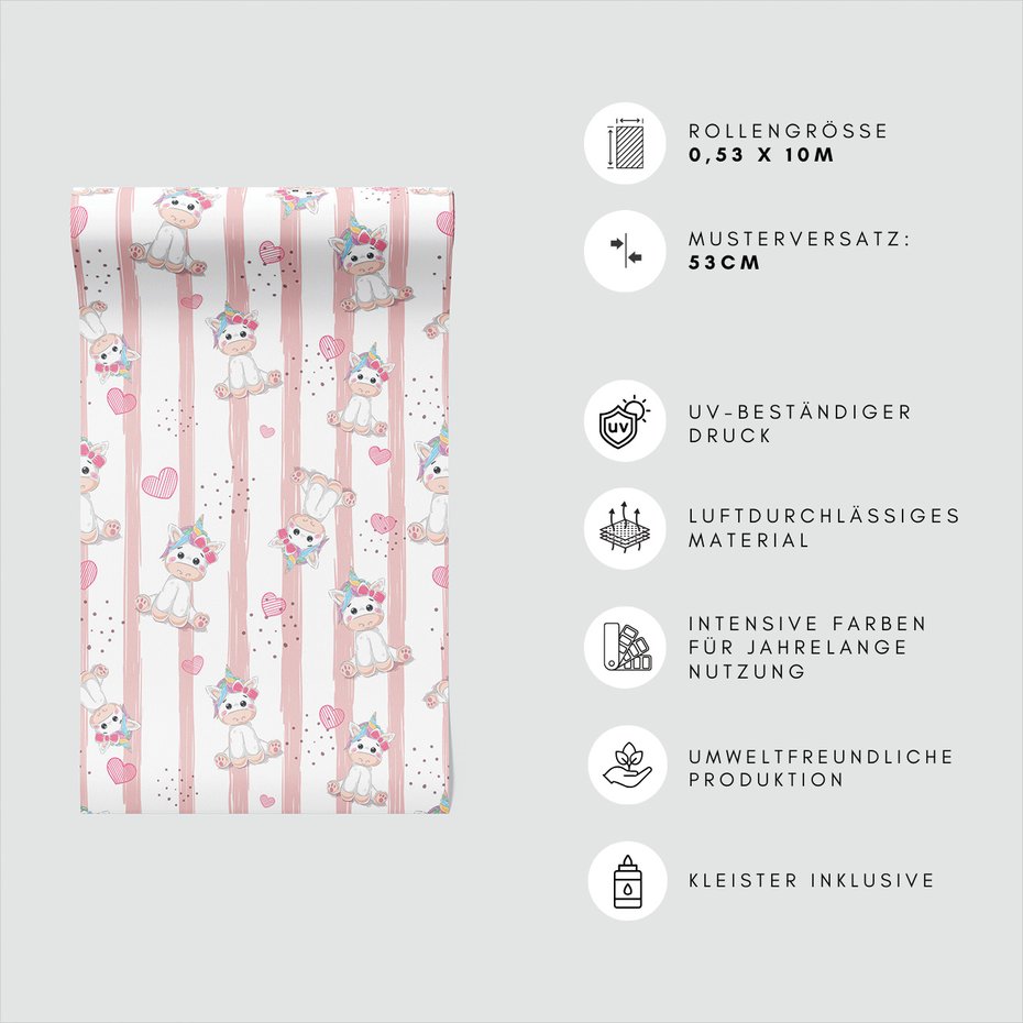 Tapeta - dziecięca, jednorożec, serca, tło