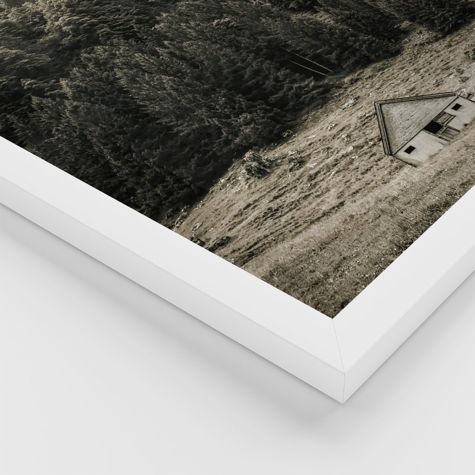 Zestaw obrazy w ramie, plakaty - góry, domy, krajobraz - rama biała