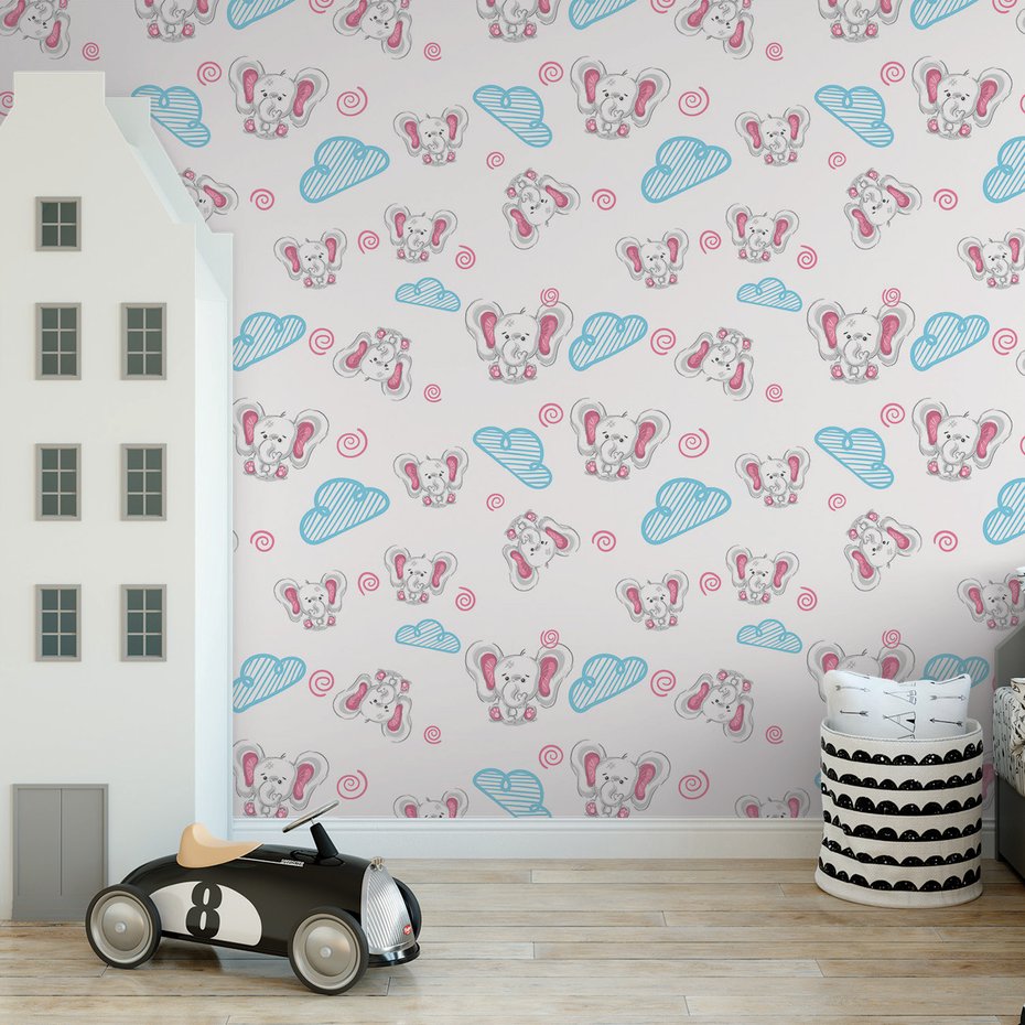 Tapeta - dziecięca, słoń, chmura,