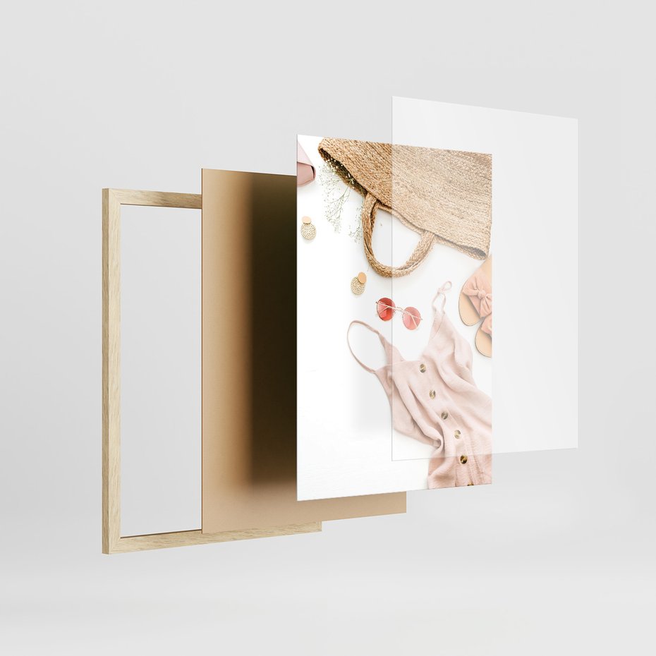 Zestaw obrazy w ramie, plakaty - moda, lato, akcesoria - rama drewno