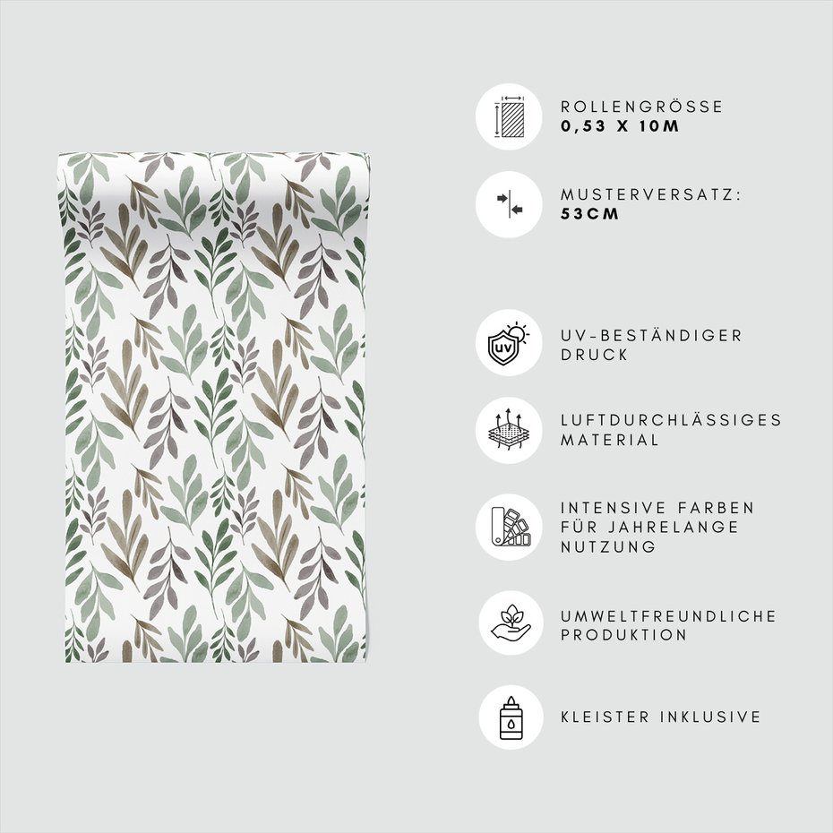 Tapeta - liście, gałązki, akwarela