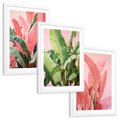 Zestaw obrazy w ramie, plakaty - liście, pastelowy, tropikalny - rama biała