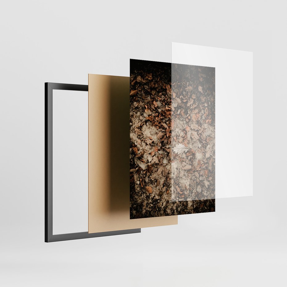 Zestaw obrazy w ramie, plakaty - liście,jeleń,las - rama czarna