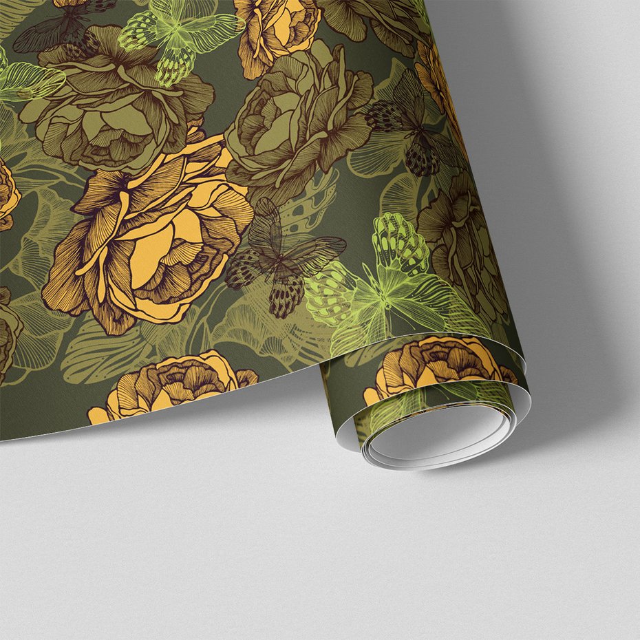 Tapeta - kwiaty, motyle, grafika