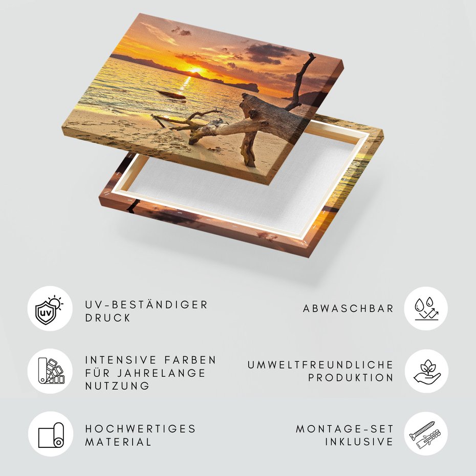 Obraz na płótnie - zachód słońca, plaża, morze