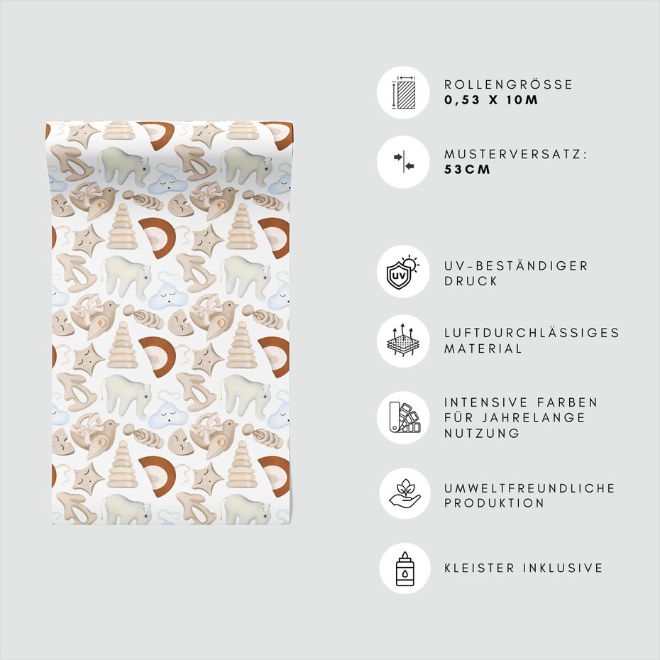 Tapeta - dziecięca, zabawki, zwierzęta,