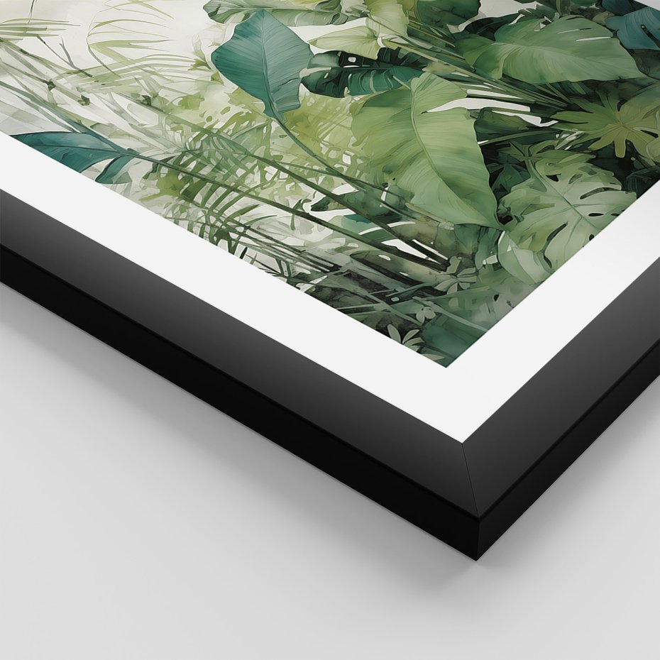 Zestaw obrazy w ramie, plakaty - papuga, liście, tygrys - rama czarna