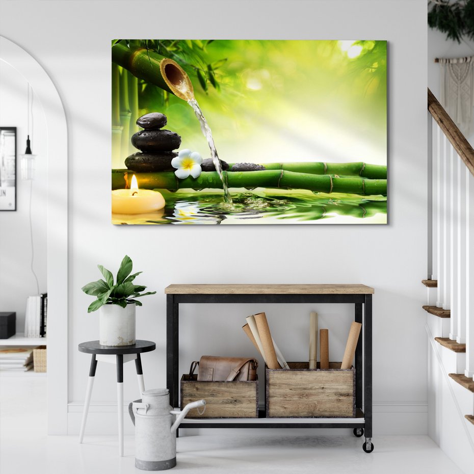 Obraz na płótnie - bambus, woda, kamienie