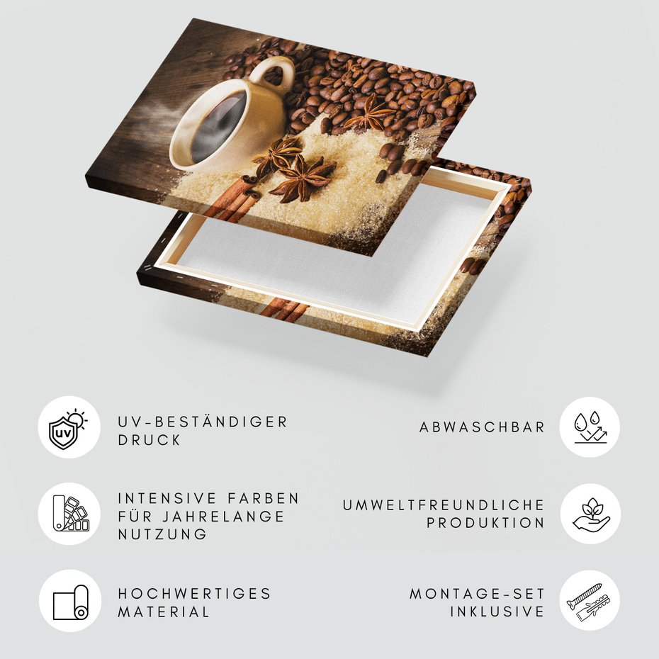 Obraz na płótnie - kawa, ziarna, cynamon