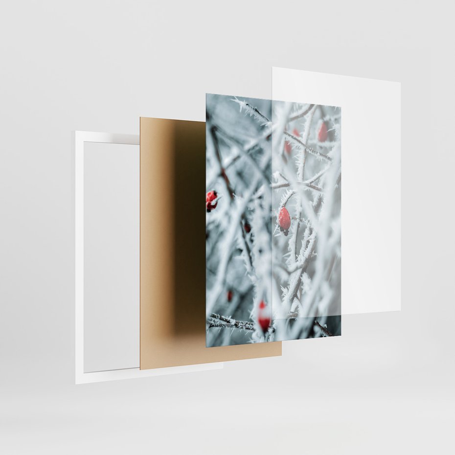 Zestaw obrazy w ramie, plakaty - zima, śnieg, mróz - rama biała