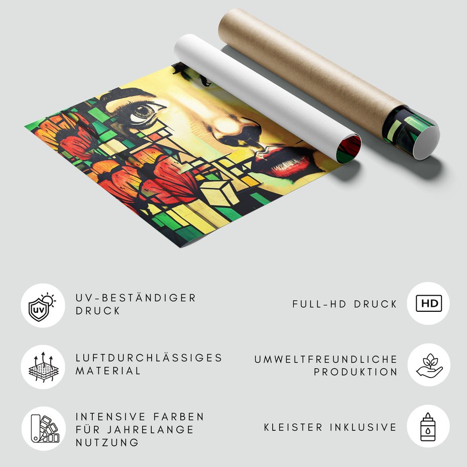 Fototapeta - graffiti, portret, kwiaty