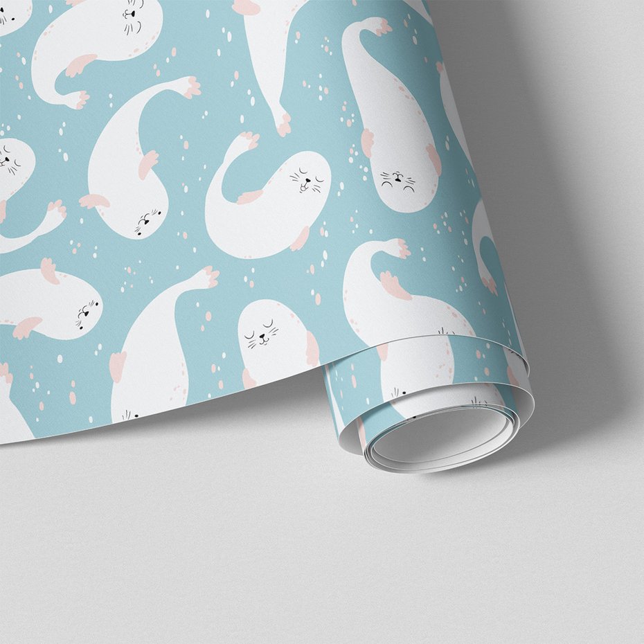 Tapeta - dziecięca, foki, tło, wzór