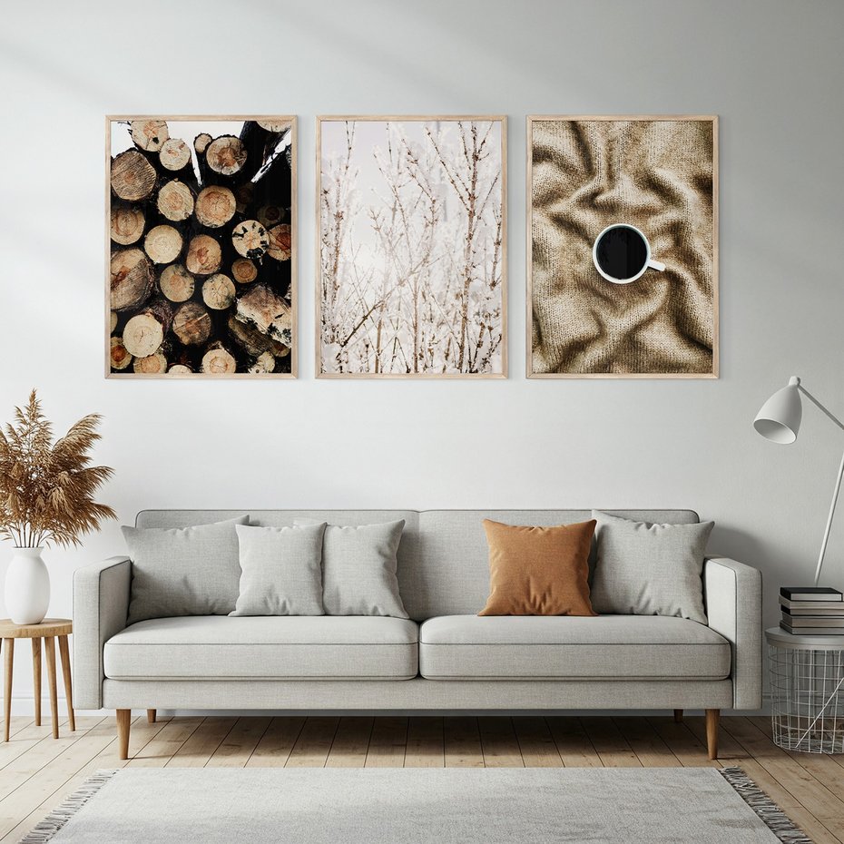 Zestaw obrazy w ramie, plakaty - drewno, zima, sweter - rama drewno