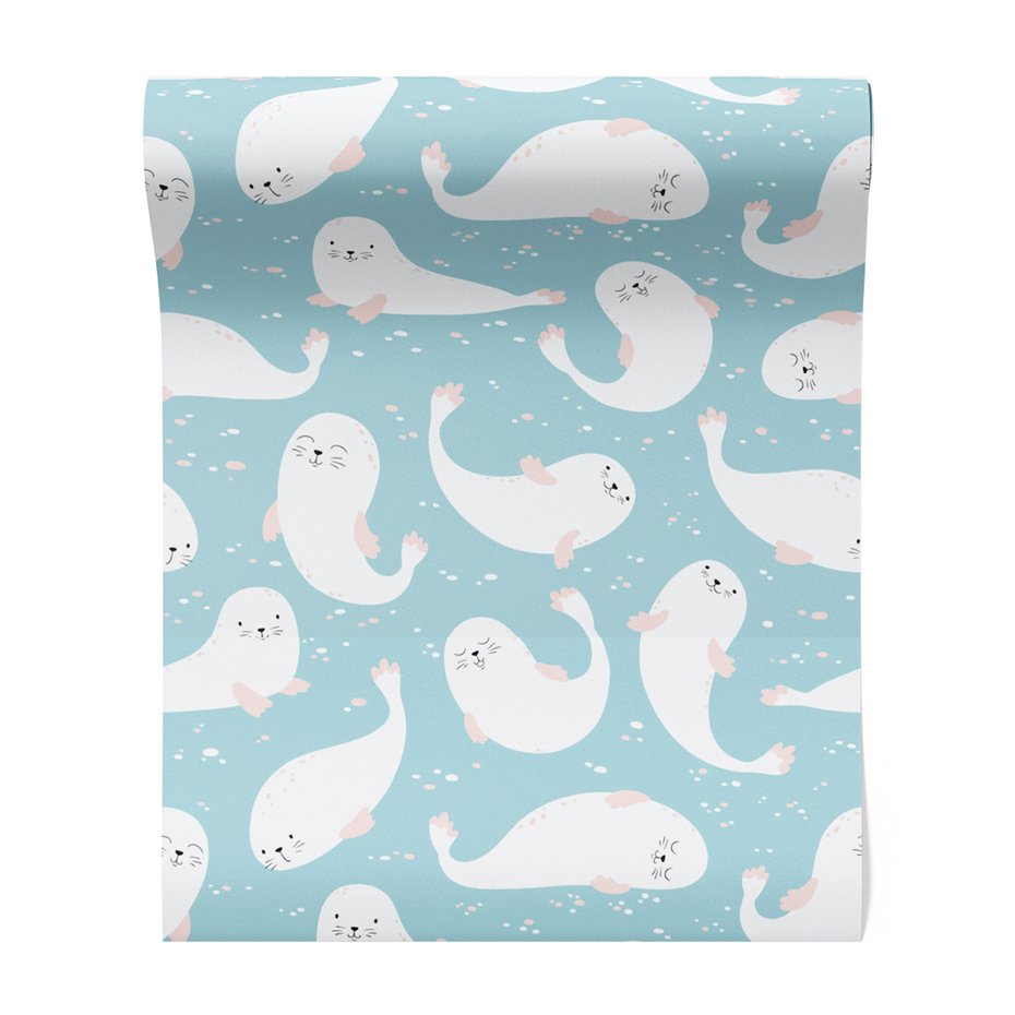 Tapeta - dziecięca, foki, tło, wzór