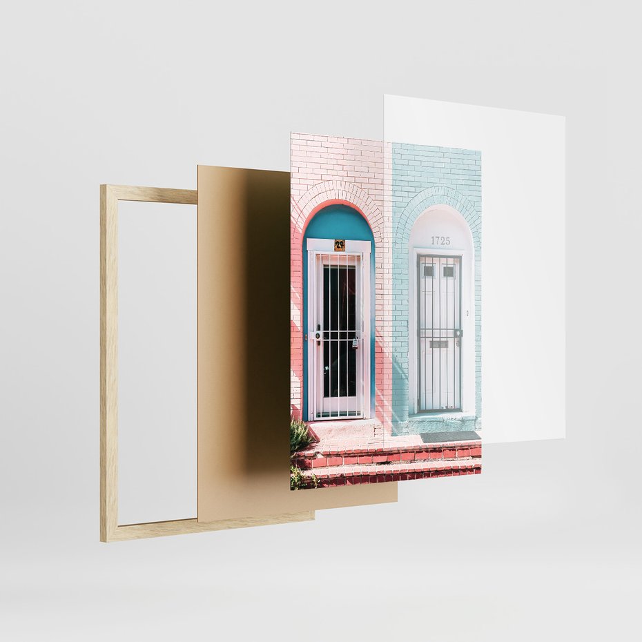 Zestaw obrazy w ramie, plakaty - palmy, samochód, deski surfingowe - rama drewno