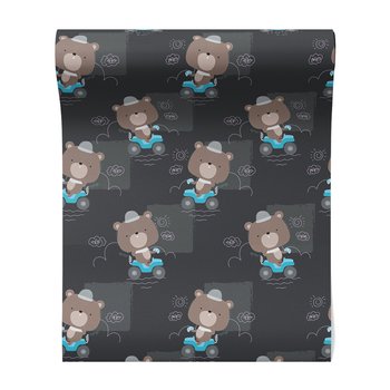 Tapeta - dziecięca, niedźwiedź, pojazd, chmury