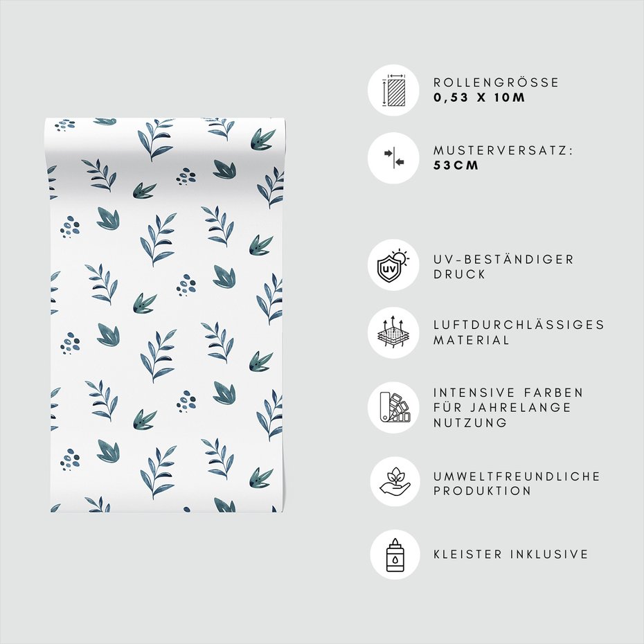 Tapeta - liście, gałązki, kropki