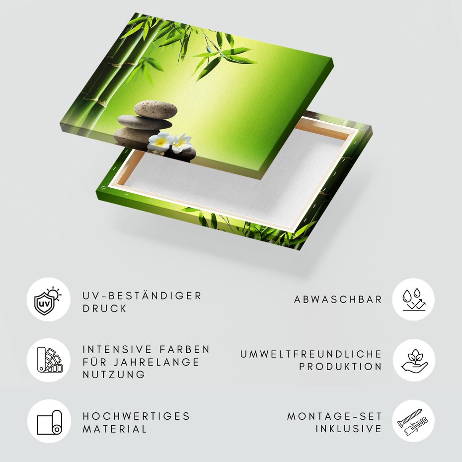 Obraz na płótnie - bambus, kamienie, kwiaty