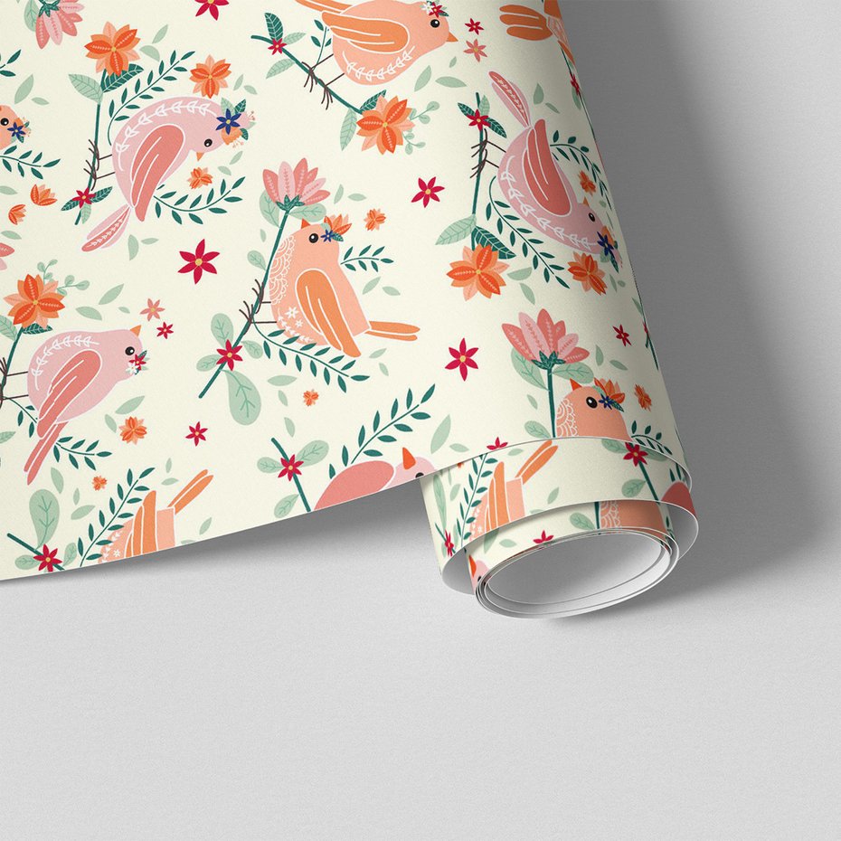 Tapeta - kwiaty, ptaki, gałęzie