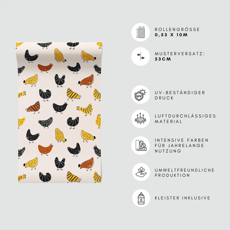 Tapeta - dziecięca, kura, ptak, ilustracja